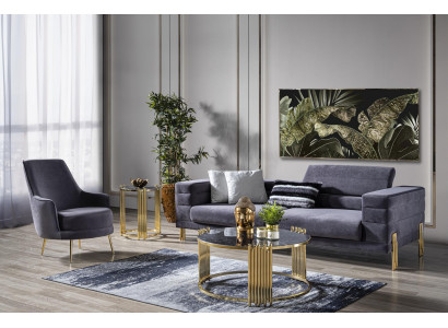 Luxe bankstel Bankstel 3-zits fauteuil stof Modern Grijs Moderne set
