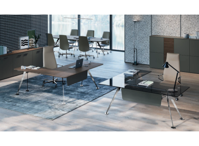 Eckschrijftafel Kantoor bureau Computertafel Kantoor meubels Design meubels Glazen tafel Nieuw