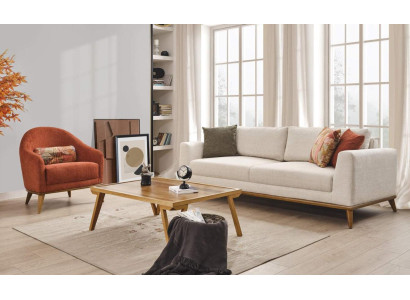 Sofa set 3 + 1 zits Design meubels 2 delen Beige banken Bank Stof