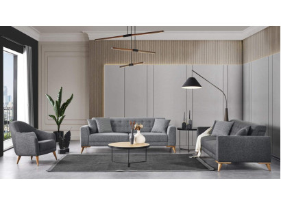 Stijlvolle woonkamerset 3-delig. Luxe meubels grijs modern design 3+1 bank
