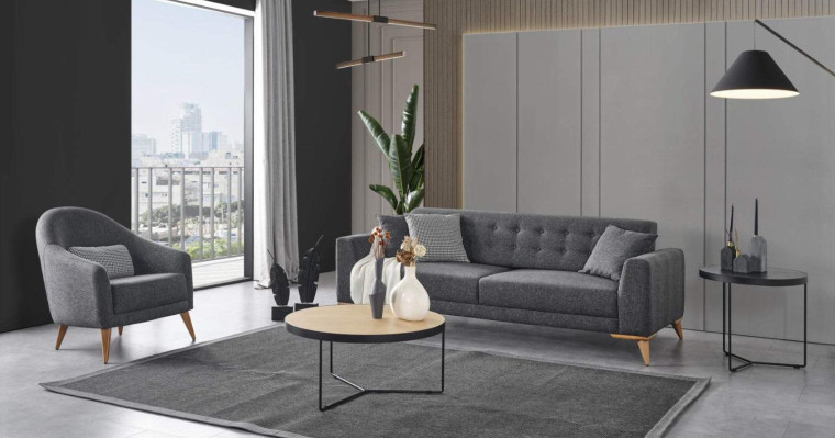 Stijlvolle woonkamerset 3-delig. Luxe meubels grijs modern design 3+1 bank
