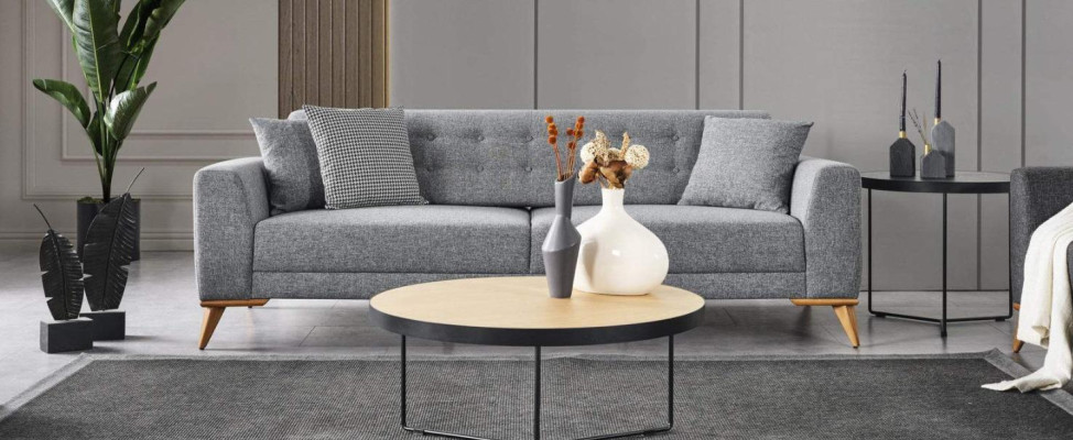 Stijlvolle woonkamerset 3-delig. Luxe meubels grijs modern design 3+1 bank