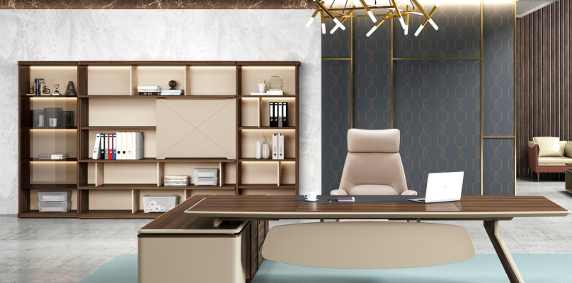 Kantoorinrichting 2-delige set Cheftafel Archiefkast Bureau Tafels Plank