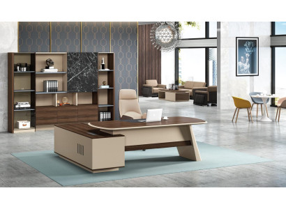 Kantoorinrichting Bureau Tafels Chef Tafel + Archiefkast Rek 2-delig.
