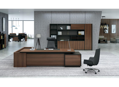 Hoekbureau + kast plank hout 2-delige set kantoorinrichting