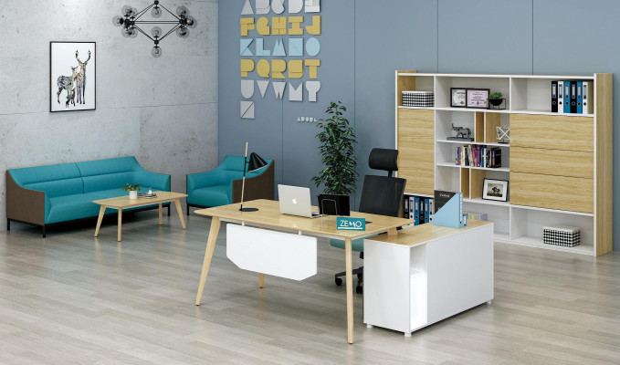 Kantoorinrichting 2-dlg. Chef tafel + archiefkast plank set bureau