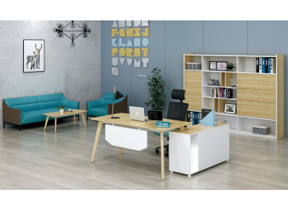Kantoorinrichting 2-dlg. Chef tafel + archiefkast plank set bureau