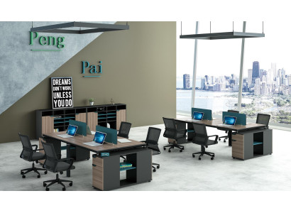 Kantoor meubilair Inrichting Tafels Tafel Callcenter Hout 4 werkplekken Bureau