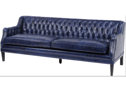 Blauwe Chesterfield bank Bank bekleding stof leder bankstel 4-zits nieuw