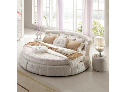 Klassieke ronde bedden - Ronde luxe designer bed gestoffeerd met elegant leer fluweel