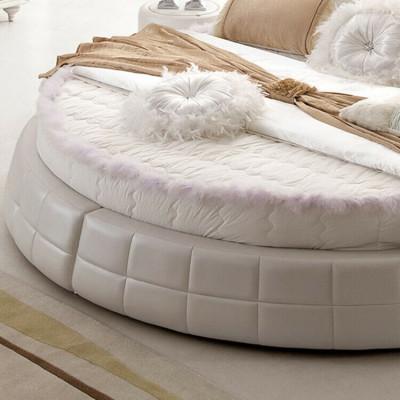 Klassieke ronde bedden - Ronde luxe designer bed gestoffeerd met elegant leer fluweel