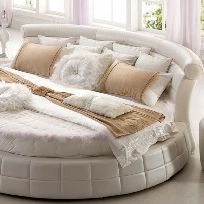 Klassieke ronde bedden - Ronde luxe designer bed gestoffeerd met elegant leer fluweel