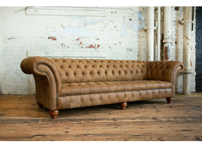 Chesterfield Bruine Bank Bank Bekleding 4 Zits Bankstel Bankstel