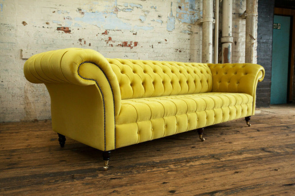 Ontwerp Bank 4 Zits Bekleed Luxe Klassiek Textiel Chesterfield Banken Bank