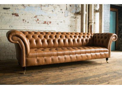 Ontwerp Chesterfield bankstel 4-zits bank leer bekleding bruin luxe bankstel