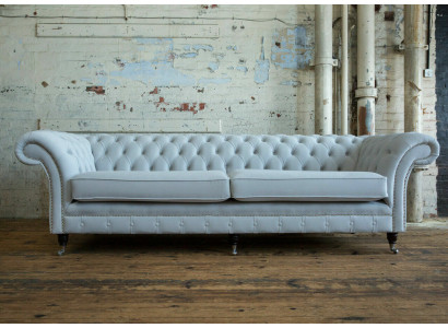 Grijze Chesterfield 4-zits gestoffeerde bank Moderne Stijl Fluweel Textiel Stof Bank