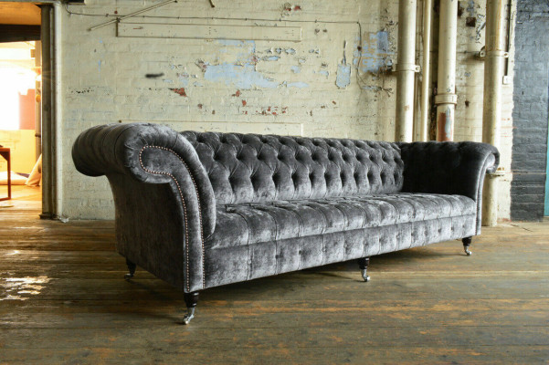 Ontwerper Chesterfield Grijze Luxe Bank Bank 4 Zits Stoffen Bank