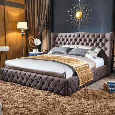 Bruin Chesterfield bed Slaapkamer Textiel Bedden Fluweel Groot Hotelbedden