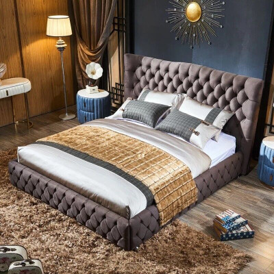 Bruin Chesterfield bed Slaapkamer Textiel Bedden Fluweel Groot Hotelbedden