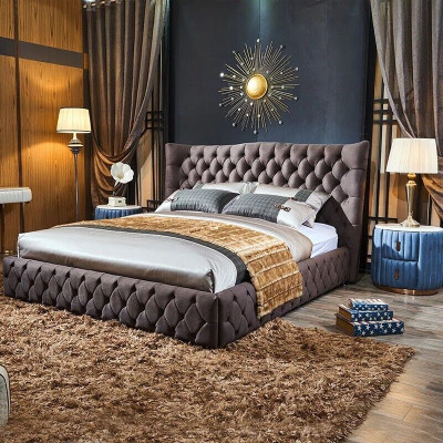 Bruin Chesterfield bed Slaapkamer Textiel Bedden Fluweel Groot Hotelbedden