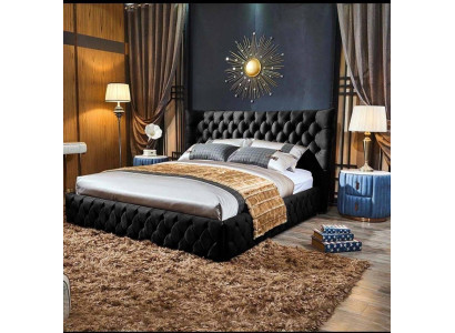 Chesterfield Zwarte Bed Slaapkamer Bedden Textiel Fluweel Grote Hotel Bedden