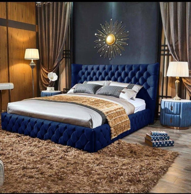 Chesterfield Zwarte Bed Slaapkamer Bedden Textiel Fluweel Grote Hotel Bedden