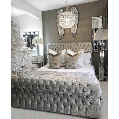 Chesterfield bed slaapkamer bedden textiel 180x200 cm fluweel Big hotel grijs nieuw
