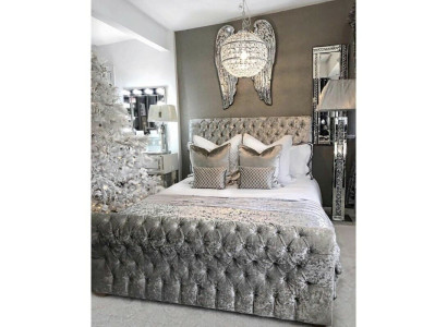Chesterfield bed slaapkamer bedden textiel 180x200 cm fluweel Big hotel grijs nieuw