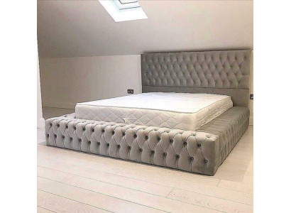 Chesterfield Groot Bed Groot Hoofdeinde Bedden Bekleed Hotel Fluweel Grijs Stof Oren