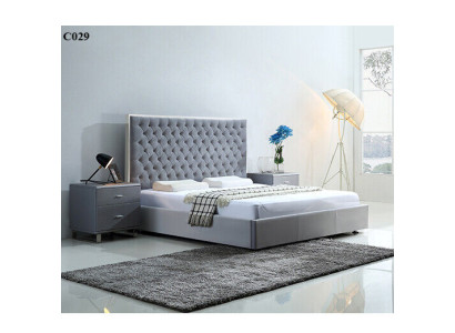 Groot stijlvol Chesterfield grijs tweepersoonsbed Textiel Bedden Luxe Design