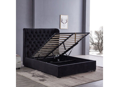 Zwart Chesterfield gestoffeerd luxe slaapkamer decoratie design bedden leer