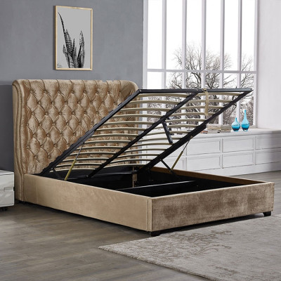 Beige Chesterfield gestoffeerd luxe slaapkamer ontwerp bedden
