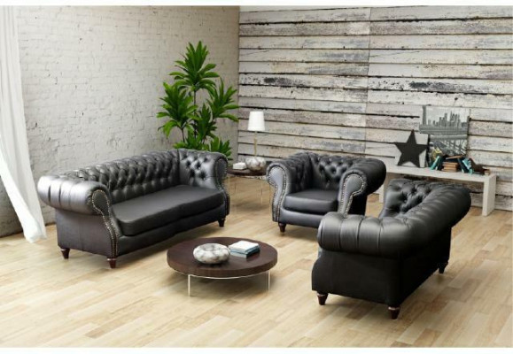 Chestefield bankstel lederen sofa bankstel bekleding zithoek bank 3+2+1 nieuw