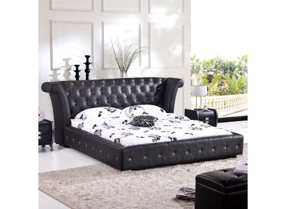 Chesterfield Groot Bed XXL Hoofdeinde Bedden Bekleding Hotel Velours Zwart Stof Oren