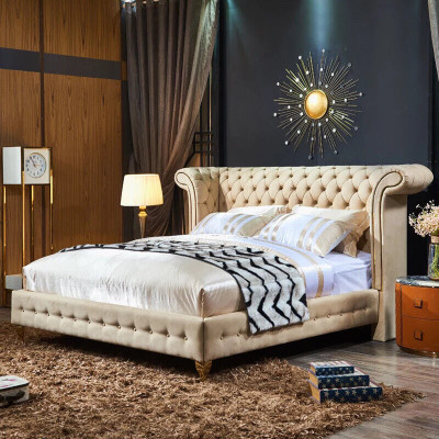 Chesterfield Design Bank Engels Tweepersoonsbed Beige 140/160/180x200 cm