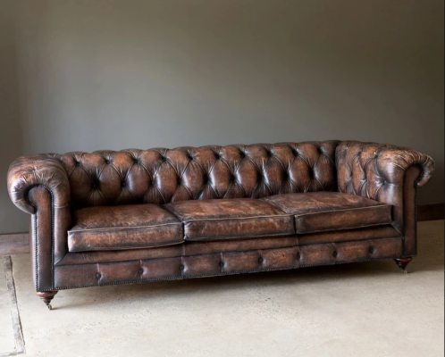 Bruine Chesterfield 3-zits leren bank Engelse stijl meubels