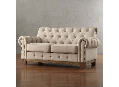 Chesterfield 2-zits klassieke luxueuze natuurlijk houten frame bankstel textiel lederen bank.