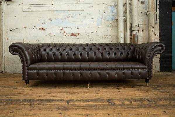 Bruine Chesterfield bank gestoffeerde 4-zitter designer woonkamer bankstellen