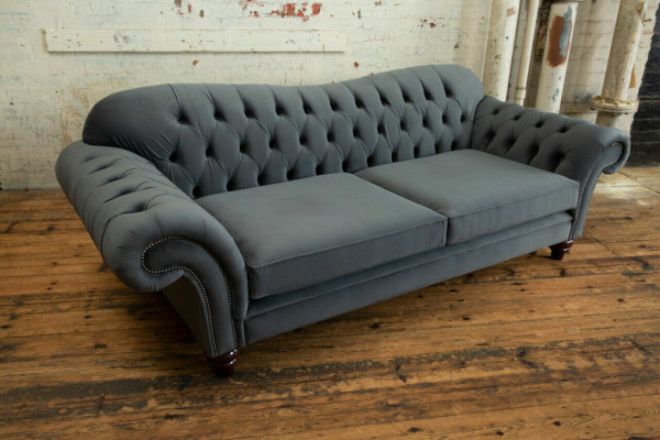 Grote bank 4-zits bank Chesterfield gestoffeerde zitcombinatie stof textiel Nieuw Grijs