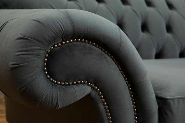 Grote bank 4-zits bank Chesterfield gestoffeerde zitcombinatie stof textiel Nieuw Grijs