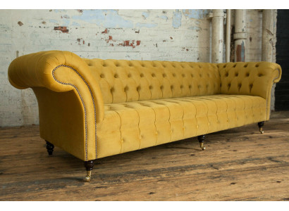 Sofa Bank Bekleding Chesterfield Textiel Bankstellen Ontwerp Luxe Stoffen Bankstellen 4-zits Geel
