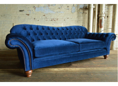 Ontwerpbank 4-zitsbank Textiel bekleding Blauw Klassieke banken Chesterfield Nieuw