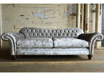 Klassieke Chesterfield bank 4-zitsbank Sofa Banken Fluweel Leder Ontwerp Grijs 240cm