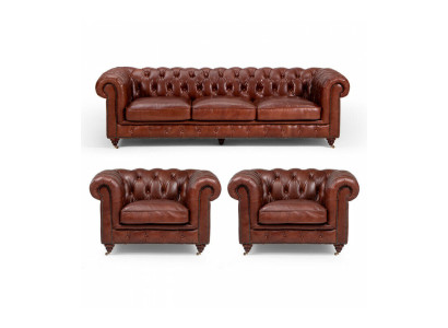 Bankstel 3+1+1 zits Klassieke luxe Chesterfield bank van leer