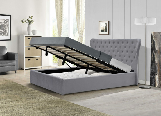 Grijze Chesterfield tweepersoonsbed luxueuze bedden ontwerper slaapkamerbed