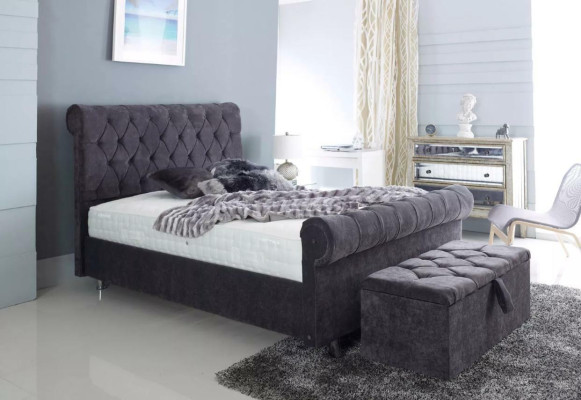 Chesterfield Design fluwelen bed luxe textiel bedden slaapkamer dubbel
