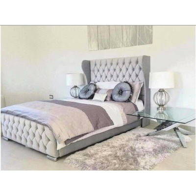 Chesterfield design bed textiel fluweel gestoffeerde leren hotelbedden slaapkamer nieuw