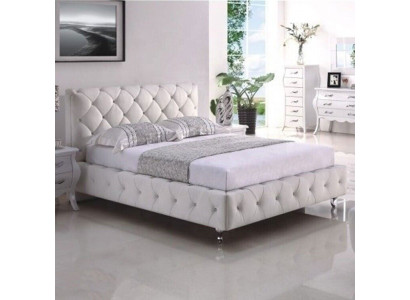 Wit gestoffeerd Chesterfield tweepersoonsbed textiel slaapkamer meubels.