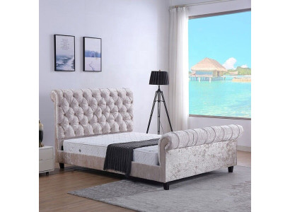 Modern beige Chesterfield bed ontwerper tweepersoonsbed luxe meubels
