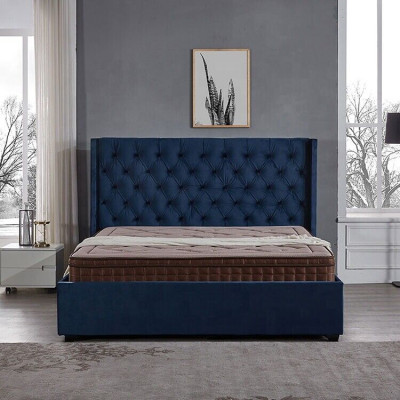 Koninklijk blauwe slaapkamer bed gestoffeerde tweepersoonsbedden Chesterfield ontwerp